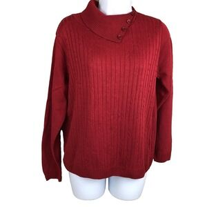 Alfred Dunner Turtleneck Sweater Women"s Petite S Red Knit Neck Button Christmas